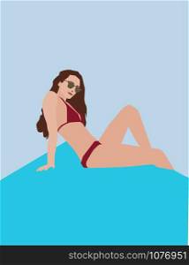 Girl in swimming suit, illustration, vector on white background.