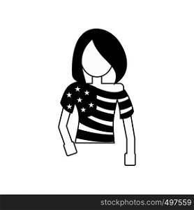 Girl in USA flag t-shirt icon. Black simple style. Girl in USA flag t-shirt icon