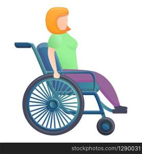 Girl in wheelchair icon. Cartoon of girl in wheelchair vector icon for web design isolated on white background. Girl in wheelchair icon, cartoon style