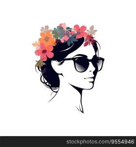 Girl ins unglasses with floral. Vector illustration design.