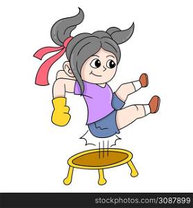 girl jumping exercising trampoline