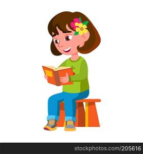 Girl Kindergarten Kid Set Vector. Little Child. Having Fun. Motherhood. For Advertisement, Greeting, Announcement Design. Isolated Cartoon Illustration