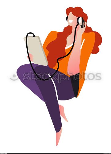 Girl listening to music with smartphone and headphones, isolated character vector. Melody or song playing, electronic device and gadget, wire earphones. Woman sitting enjoys musical composition. Music listening with headphones and smartphone, girl sitting with gadget