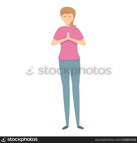 Girl meditate icon cartoon vector. Work concentration. Think mind. Girl meditate icon cartoon vector. Work concentration