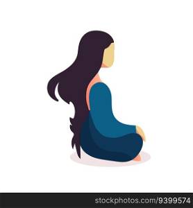 girl meditating in a lotus pose from her back. simple vector illustration isolated on a white background. girl meditating from the back