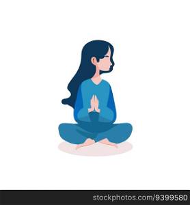 girl meditating in lotus pose and namaste. simple vector illustration isolated on white background. girl meditating simple vector illustration
