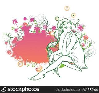 girl on a floral frame