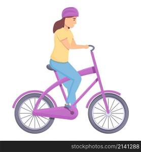 Girl on pink bike icon cartoon vector. Happy travel. Cute kid. Girl on pink bike icon cartoon vector. Happy travel
