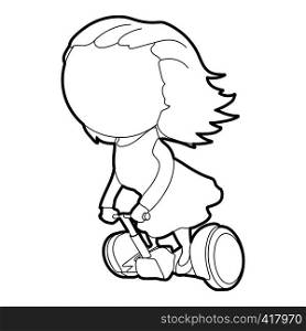 Girl on segway icon. Outline illustration of girl on segway vector icon for web. Girl on segway icon, outline style