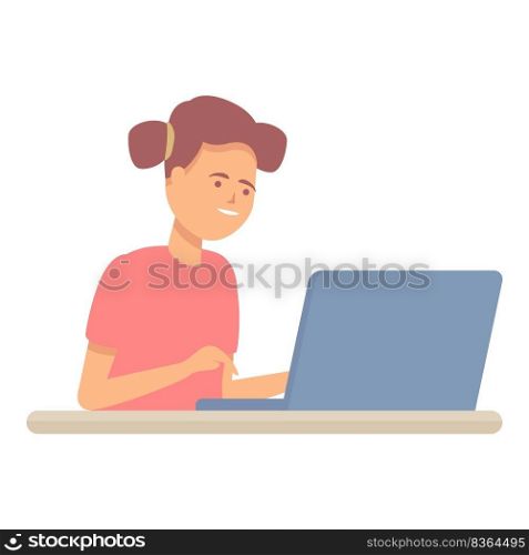 Girl online chat icon cartoon vector. Computer kid. Class student. Girl online chat icon cartoon vector. Computer kid