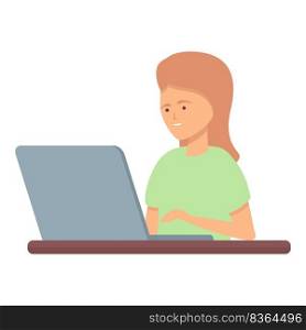 Girl online study icon cartoon vector. Kid learn. Internet laptop. Girl online study icon cartoon vector. Kid learn