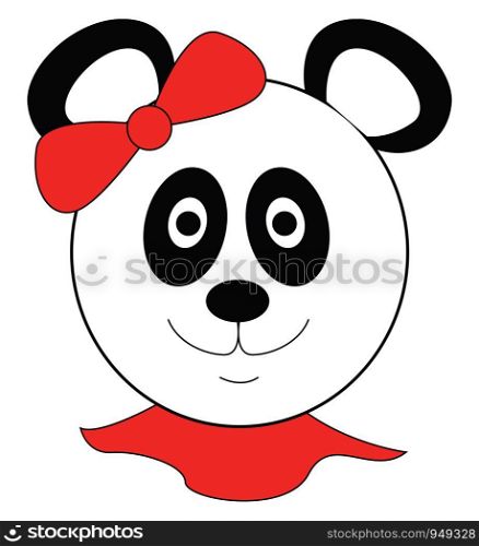 Girl panda bear with red head bow illustration vector on white background