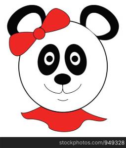 Girl panda bear with red head bow illustration vector on white background