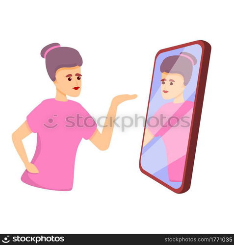 Girl phone selfie narcissism icon. Cartoon of Girl phone selfie narcissism vector icon for web design isolated on white background. Girl phone selfie narcissism icon, cartoon style