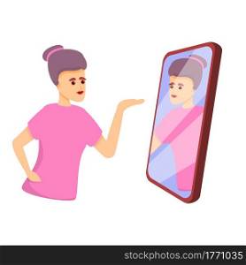 Girl phone selfie narcissism icon. Cartoon of Girl phone selfie narcissism vector icon for web design isolated on white background. Girl phone selfie narcissism icon, cartoon style