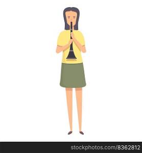 Girl play flute icon cartoon vector. Music school. Singer child. Girl play flute icon cartoon vector. Music school