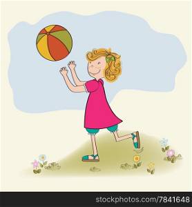 Girl playing ball, illustration in vector format