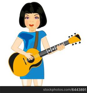 Girl plays on guitar. Making look younger attractive girl plays on guitar