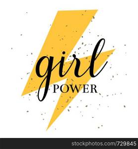 Girl Power hand drawn lettering feminism quote vector. Woman motivational slogan. Inscription for t shirts, posters, cards.. Hand drawn vector lettring Girl Power isolated on white background