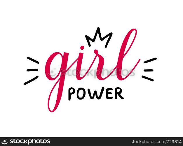 Girl power quote handwritten vector lettering. Feminist slogan for banner, print, t-shirt isolated on white background. Hand drawn vector lettring Girl Power isolated on white background