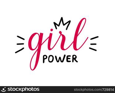 Girl power quote handwritten vector lettering. Feminist slogan for banner, print, t-shirt isolated on white background. Hand drawn vector lettring Girl Power isolated on white background