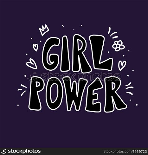 Girl power quote isolated. GRL PWR inspirational hand lettering. Feminist slogan. Elements for poster, banner, cards. Vector illustration.