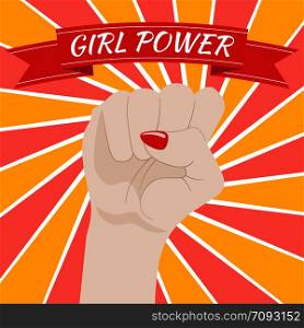 Girl Power. Woman&rsquo;s Fist Raised Up. Female Symbol. Feminism concept. Vector Illustration.