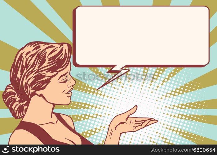 girl promoter, hand gesture, pop art retro vector illustration