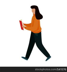 Girl reading a book and walking. Flat style vector character illustration isolated on white background. Girl reading a book and walking. Flat style