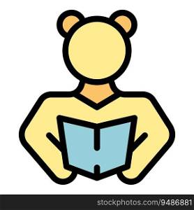 Girl reading book icon outline vector. Preschool education. Online teacher color flat. Girl reading book icon vector flat