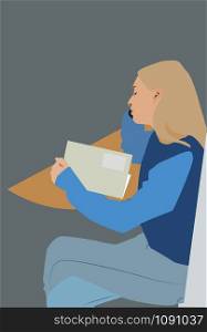 Girl reading book, illustration, vector on white background.