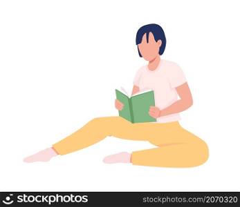 Girl reading book semi flat color vector character. Posing figure. Full body person on white. Hygge lifestyle isolated modern cartoon style illustration for graphic design and animation. Girl reading book semi flat color vector character