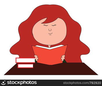 Girl reading, illustration, vector on white background.