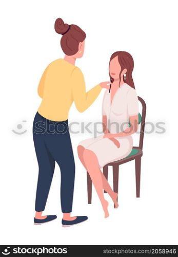 Girl receiving makeup semi flat color vector characters. Dynamic figures. Full body people on white. Preparation isolated modern cartoon style illustration for graphic design and animation. Girl receiving makeup semi flat color vector characters