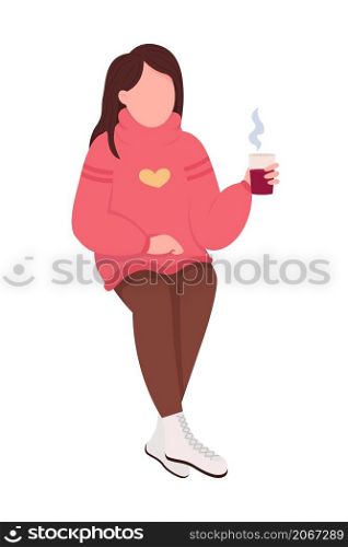 Girl relax wtih mulled wine semi flat color vector character. Sitting figure. Full body person on white. Outdoor rest isolated modern cartoon style illustration for graphic design and animation. Girl relax wtih mulled wine semi flat color vector character