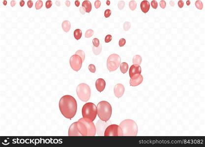 Girl's birthday. Composition of vector realistic red balloons isolated on transparent background. Balloons isolated. For Birthday greeting cards or other designs.. Girl's birthday. Composition of vector realistic red balloons isolated on transparent background. Balloons isolated. For Birthday greeting cards or other designs