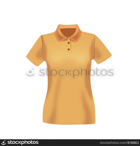 Girl's yellow vector T-shirt template, isolated on background. Women's realistic yellow T-shirt mockup.