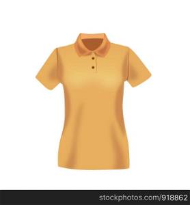 Girl's yellow vector T-shirt template, isolated on background. Women's realistic yellow T-shirt mockup.