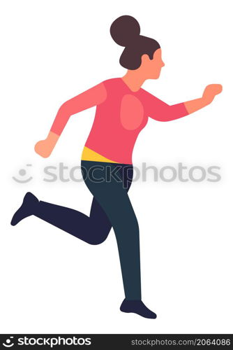 Girl running away. Young woman escaping in hurry isolated on white background. Girl running away. Young woman escaping in hurry