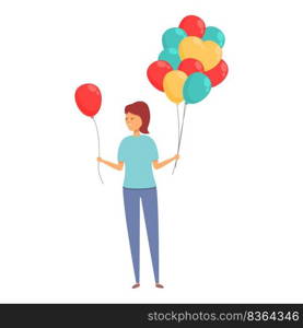 Girl sell red balloon icon cartoon vector. Shop vendor. Happy man. Girl sell red balloon icon cartoon vector. Shop vendor