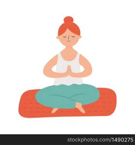 Girl sitting in yoga pose on mat. Practicing yoga and meditates. Vector illustration. Girl sitting in yoga pose on mat. Practicing yoga and meditates. Vector