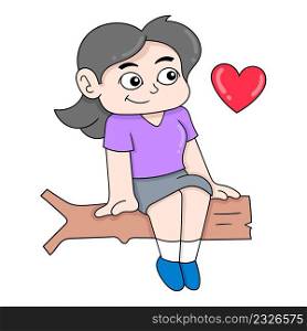girl sitting on a branch with a happy face in love