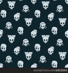 Girl skull seamless pattern. Girl skull seamless pattern. Vector cute skull seamless texture on dark background