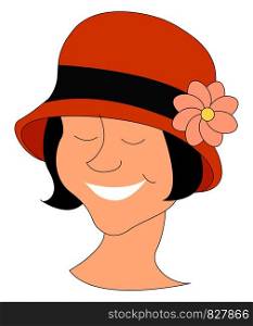 Girl smiling with red hat, illustration, vector on white background.
