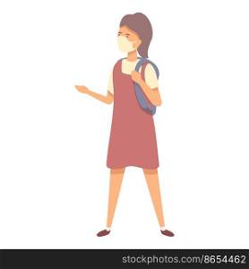 Girl social care icon cartoon vector. Child mask. Covid distance. Girl social care icon cartoon vector. Child mask