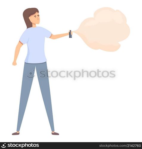Girl spray defence icon cartoon vector. Self pepper. Woman gas. Girl spray defence icon cartoon vector. Self pepper