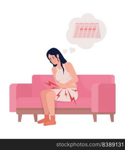 Girl suffering from unbearable menstrual cr&s semi flat color vector character. Editable figure. Full body person on white. Simple cartoon style illustration for web graphic design and animation. Girl suffering from unbearable menstrual cr&s semi flat color vector character