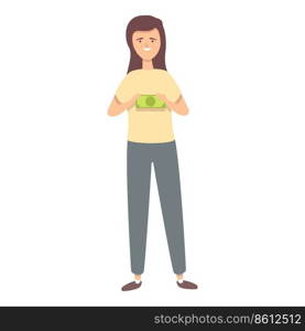 Girl take bancnote icon cartoon vector. Future money. Save finance. Girl take bancnote icon cartoon vector. Future money