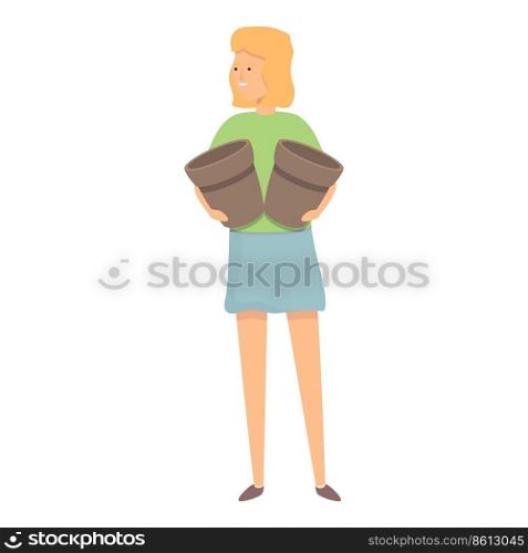 Girl take plant pot icon cartoon vector. Tree agriculture. Park landscape. Girl take plant pot icon cartoon vector. Tree agriculture