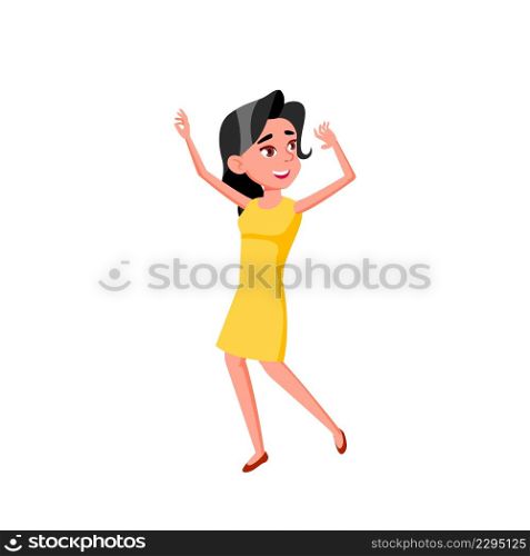 Girl Teenager Dancing On Birthday Party Vector. Beautiful Caucasian Lady Teen With Smile Dancing Active Dance On Festival Event. Character Dancer Enjoying Flat Cartoon Illustration. Girl Teenager Dancing On Birthday Party Vector